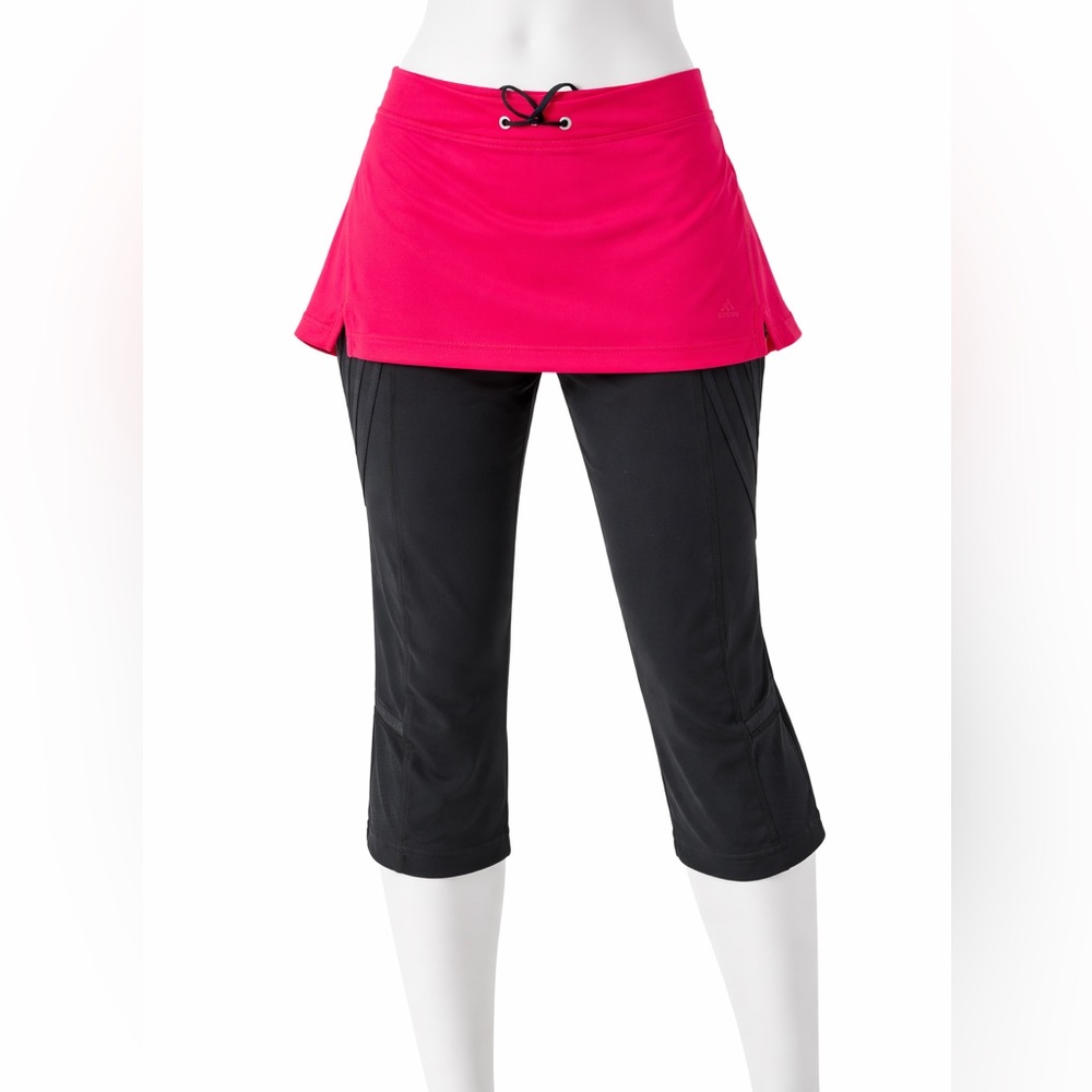 adidas Women's Grey Capri Leggings with Red Skort Overlay